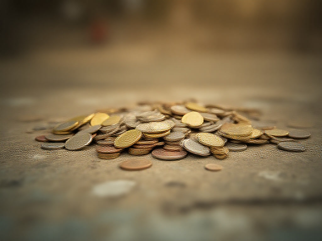 Pound coins and euro coins mixed on a market counter