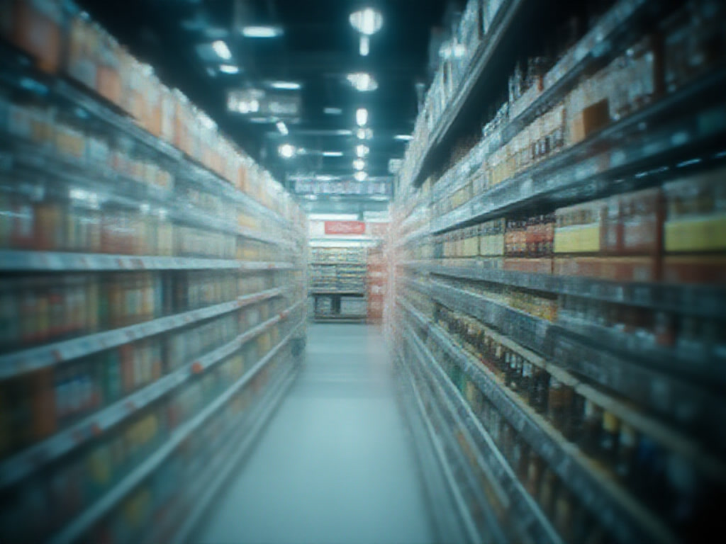 A supermarket drinks aisle stacked with cans of lager