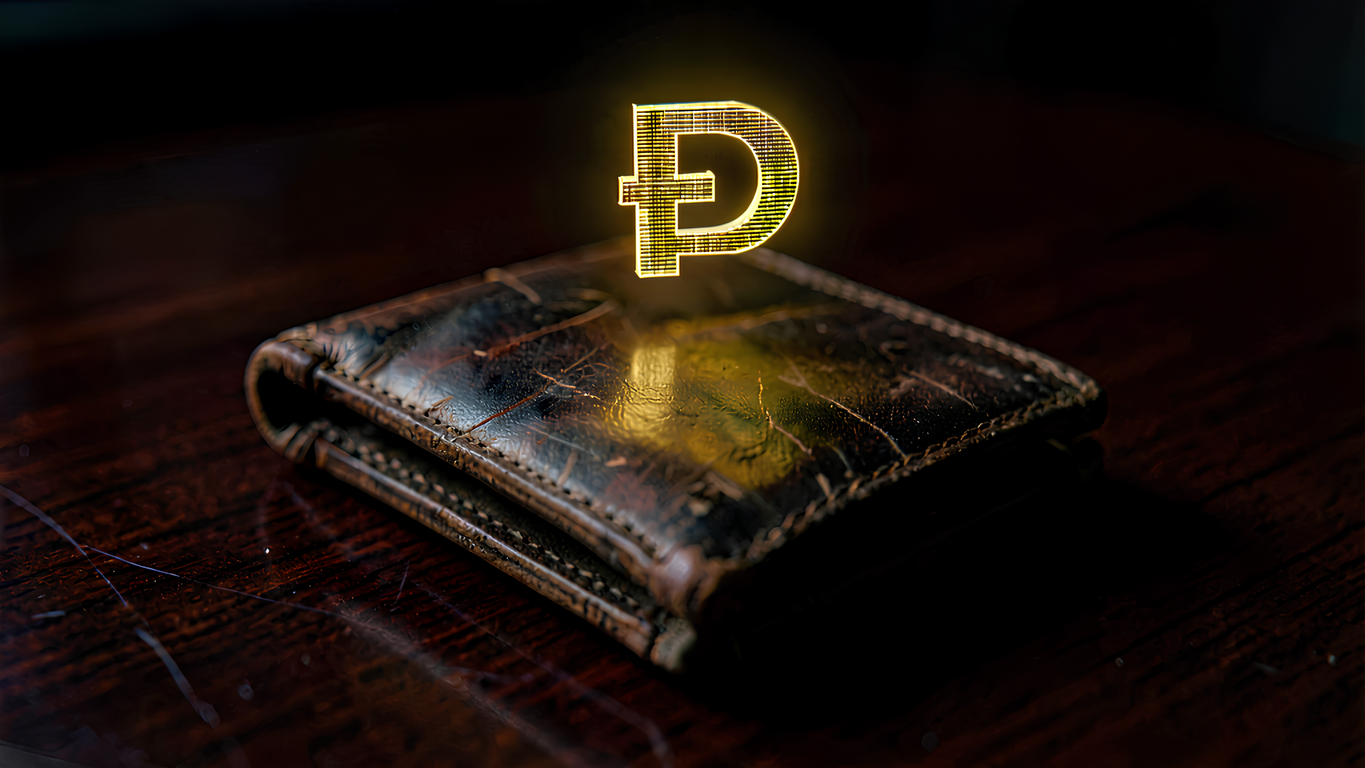 Leather wallet with holographic pound symbol
